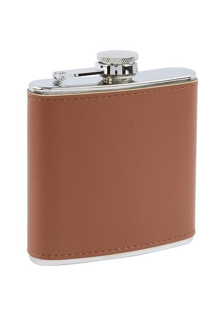 Edelstahl- Flachmann 6 oz mit Lederbezug