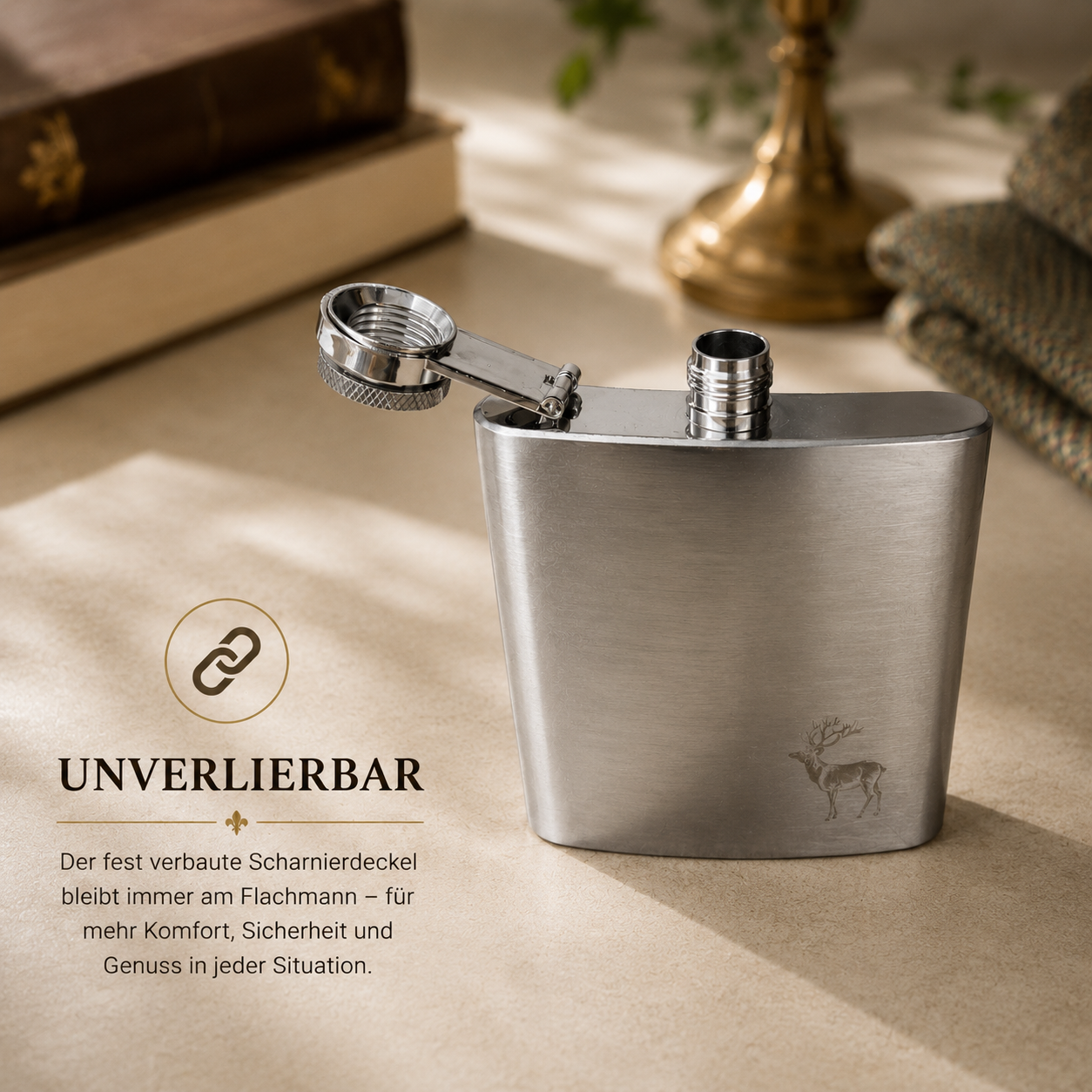 Edelstahl- Flachmann 6 oz mit Lederbezug Thistle