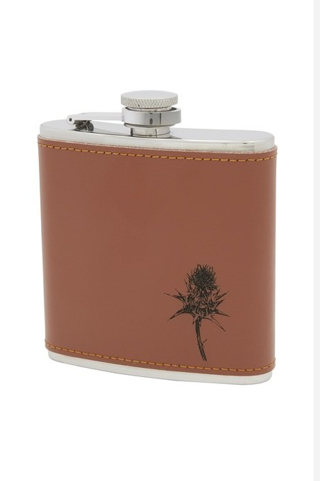 Edelstahl- Flachmann 6 oz mit Lederbezug Thistle