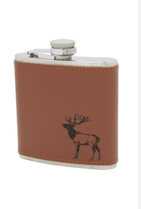 Edelstahl- Flachmann 6 oz mit Lederbezug Stag