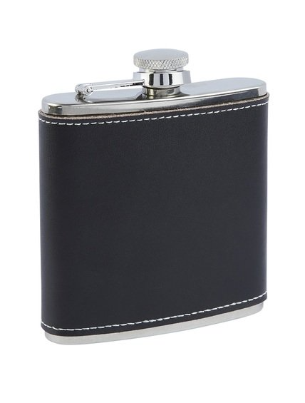 Edelstahl- Flachmann 6 oz mit Lederbezug