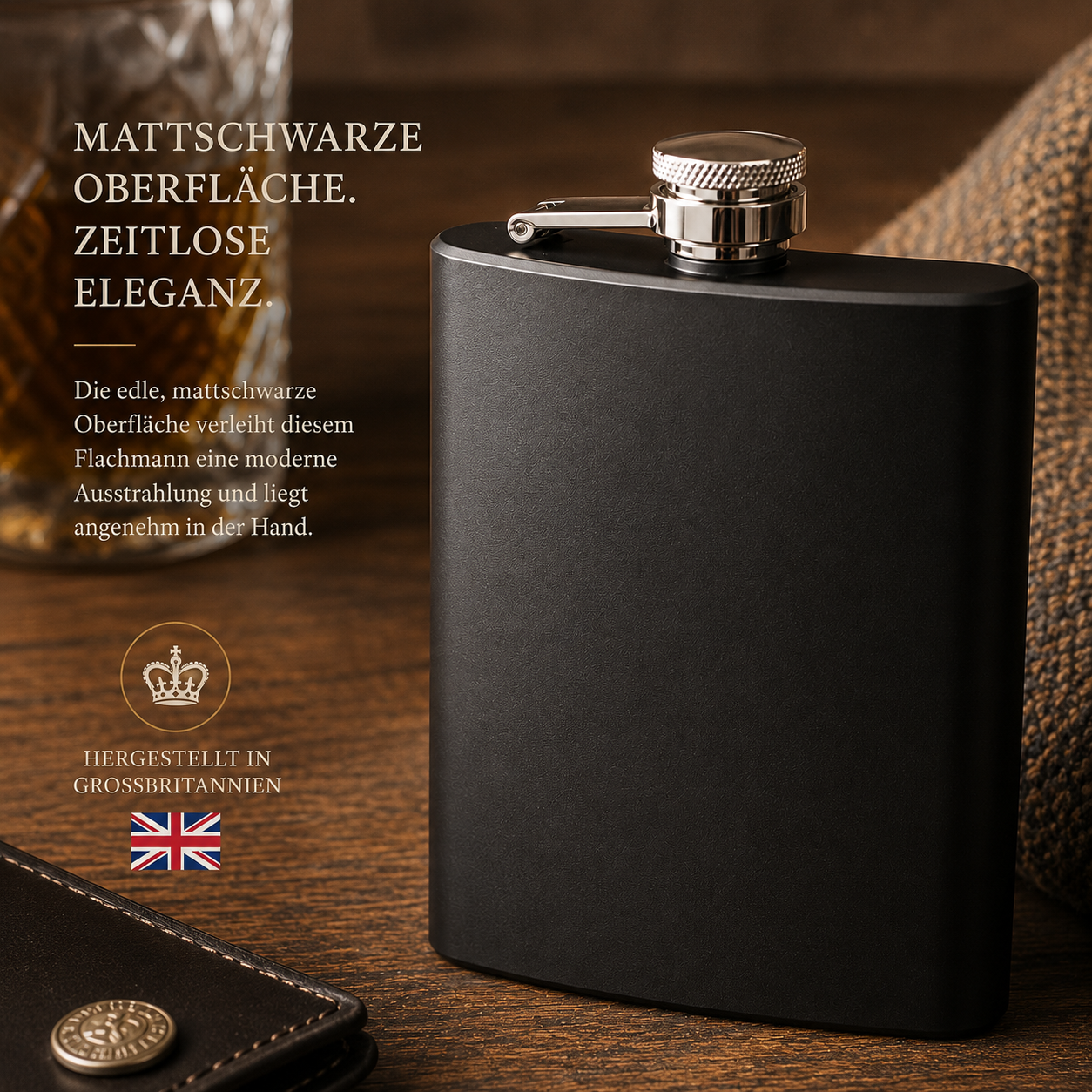 Edelstahl- Flachmann 6 oz Black Stag