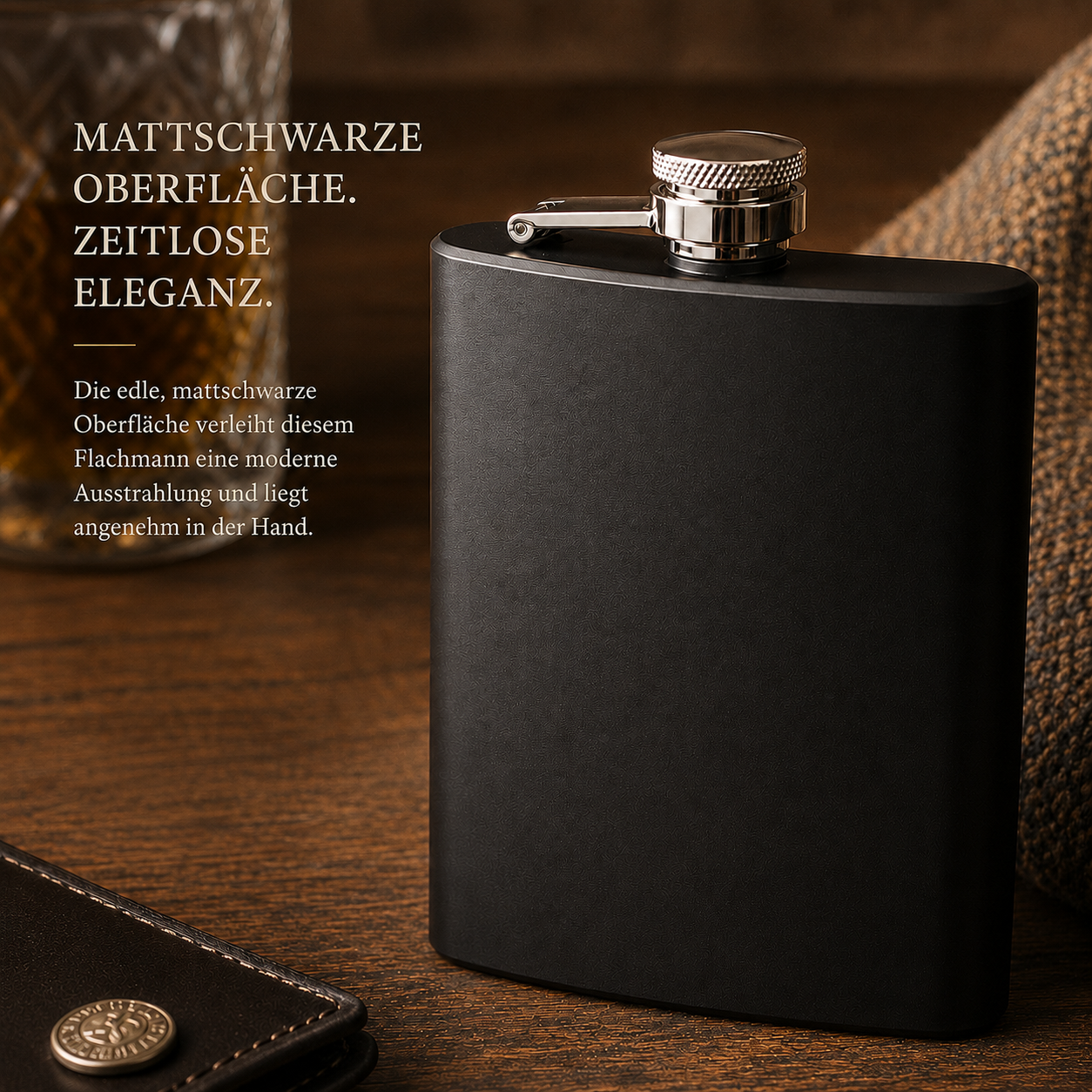 Edelstahl- Flachmann 6 oz Black